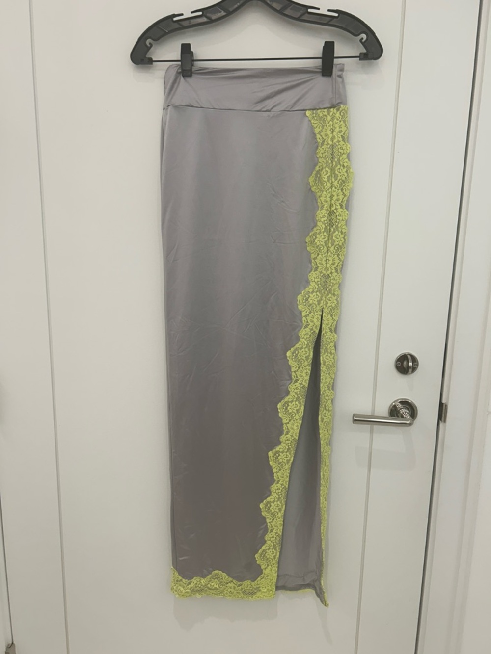 Skims Swim Gray Maxi Skirt with Neon Yellow Lace Trim S